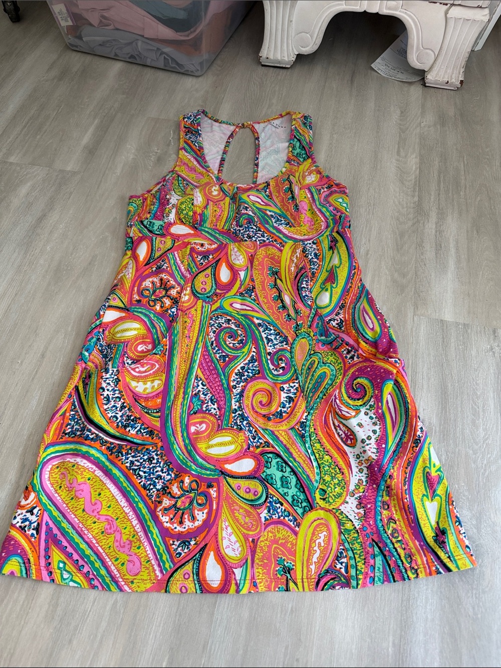 Trina Turk Neon Paisley Tank Dress in Pink, Yellow, Green & Blue size small